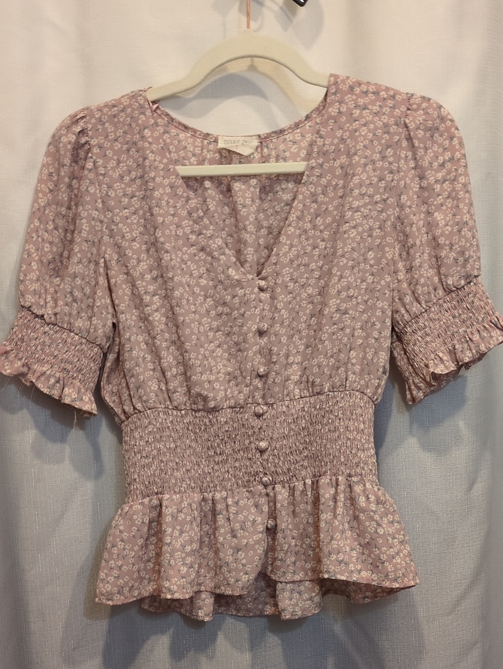 Sienna Sky Dusty Mauve Floral Smocked Peplum Blouse